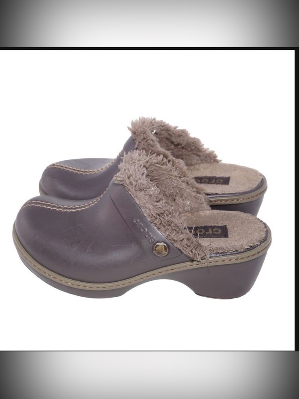CROCS Brown Wedge Fur-lined Clogs, Size W4 | Style 11552